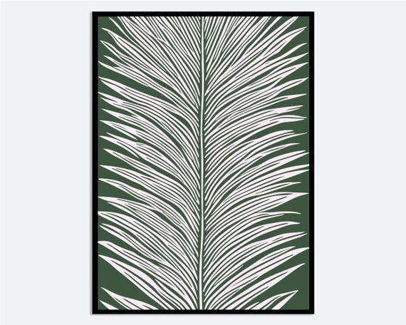 Dark Green Abstract Style Leaves Illustration Wall Art Print Minimalist Floral Poster Botanical Greenery Boho Fm135