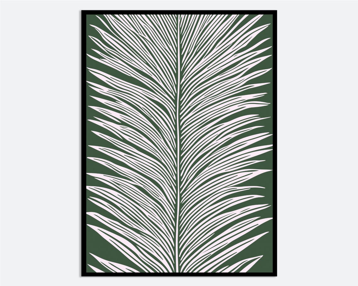 Dark Green Abstract Style Leaves Illustration Wall Art Print Minimalist Floral Poster Botanical Greenery Boho Fm135