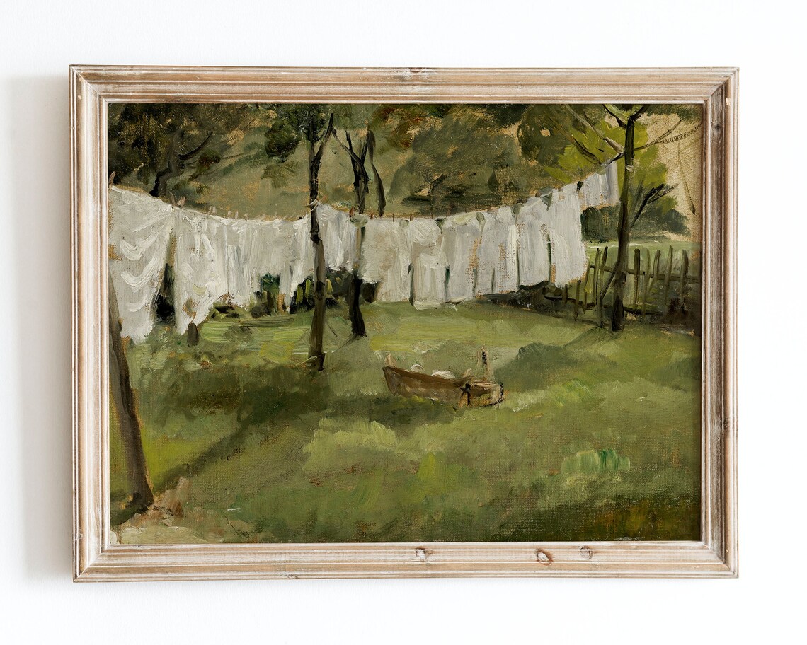 European Vintage Laundry Room Art Print, Farmhouse
