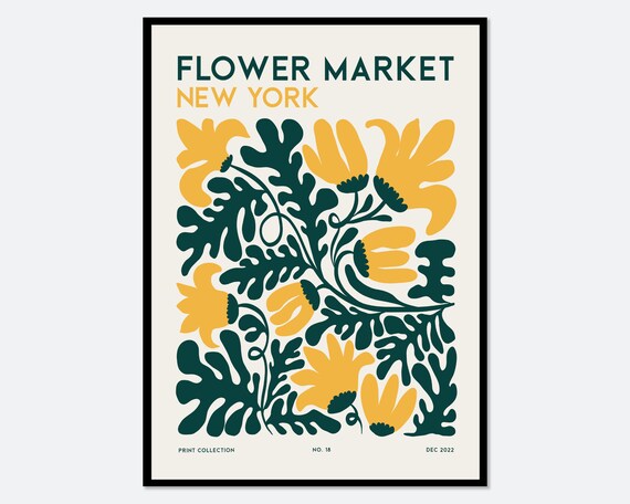 Flower Market New York Colorful Abstract Botanical Spring Flowers Art Print Matisse Style Floral Wall Art Poster Boho Nursery Print Fm107