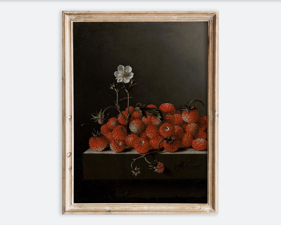 Vintage Wild Strawberries Still Life Art Print