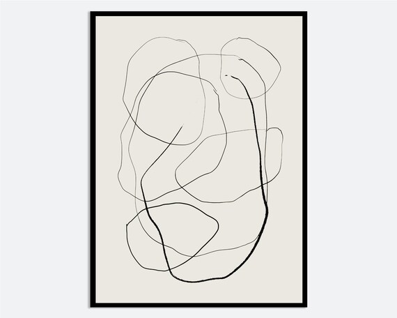 Minimalist Paint Strokes Abstract Wall Art Print Black And Beige Line Scribbles Poster Mid Century Brush Geometric Ab30