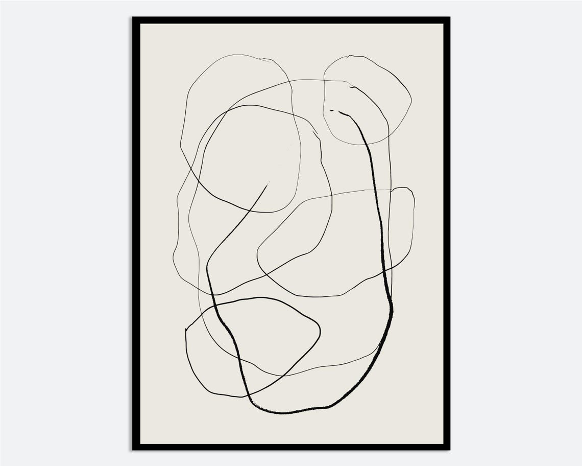 Minimalist Black Line Abstract Organic Shapes Cream Decor Poster