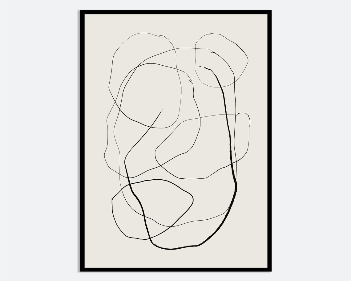 Minimalist Paint Strokes Abstract Wall Art Print Black And Beige Line Scribbles Poster Mid Century Brush Geometric Ab30