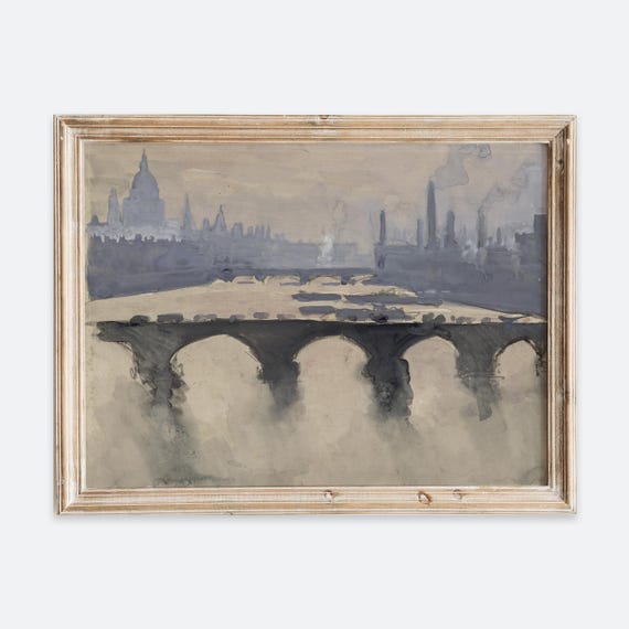 Vintage London Cityscape Skyline Watercolor Art Print