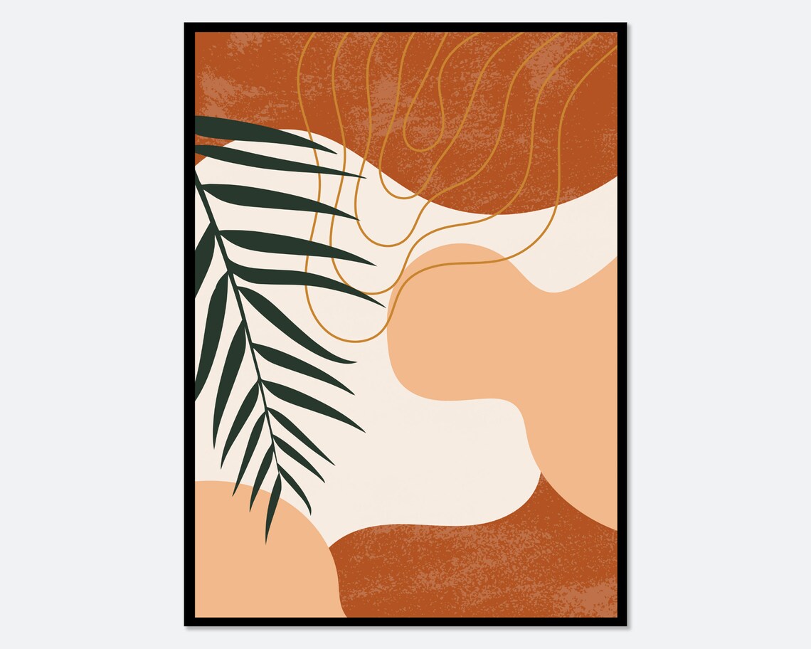Modern Abstract Boho Leaves Art Print, Botanical