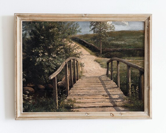 Rustic Vintage European Country Bridge Art Print, Farmhouse