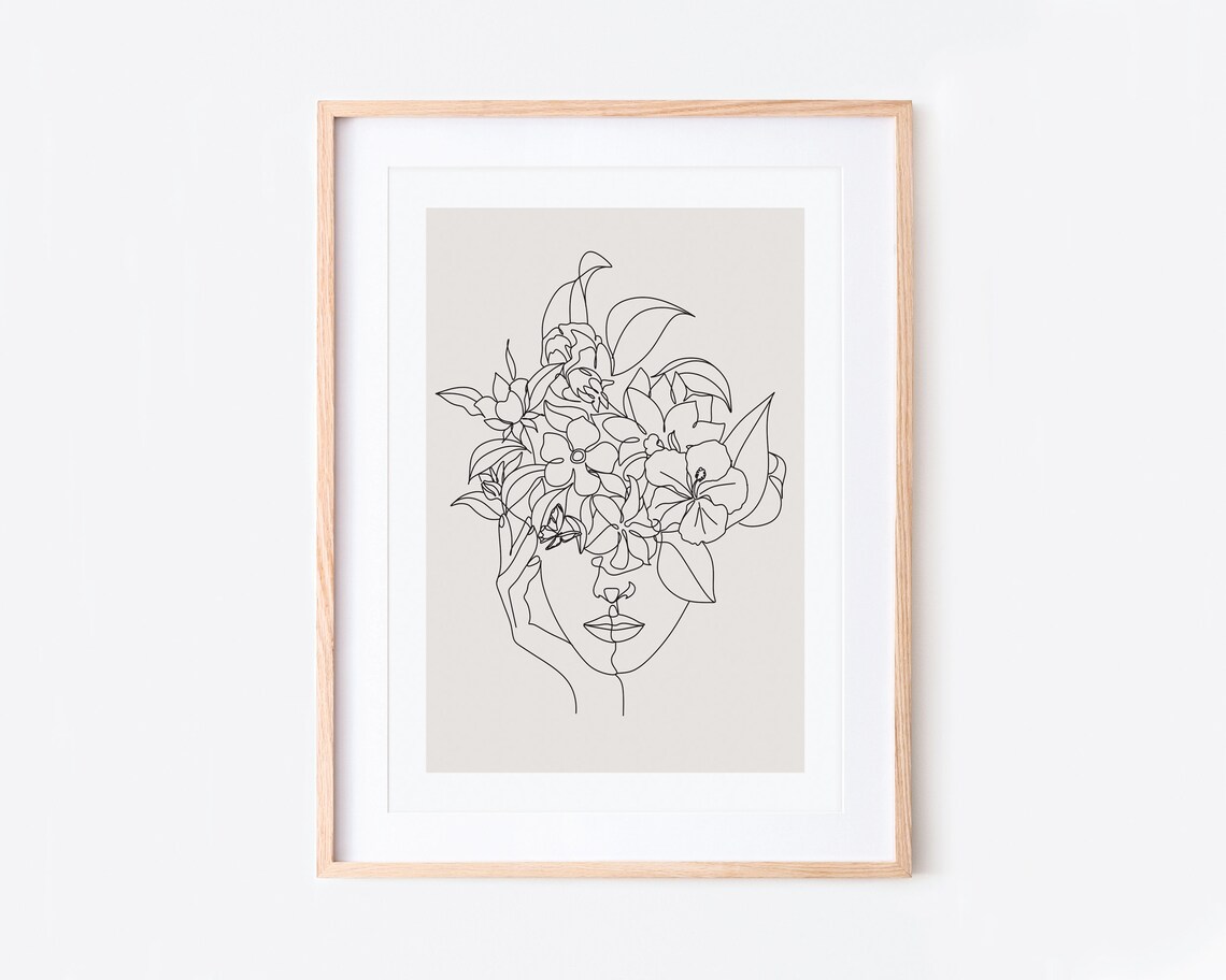 Single Line Woman of Flowers Botanical Art Print