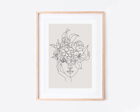 Single Line Woman of Flowers Botanical Art Print
