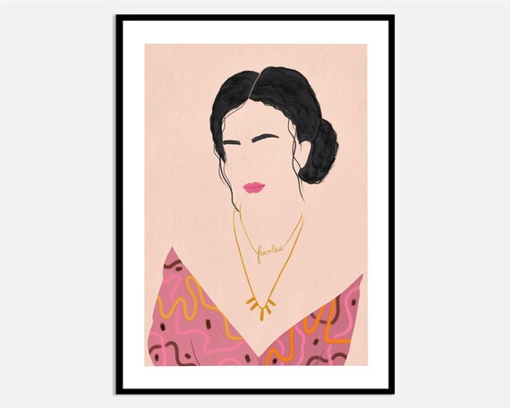 Fearless Woman Modern Minimalist Portrait Pink Abstract Art Poster