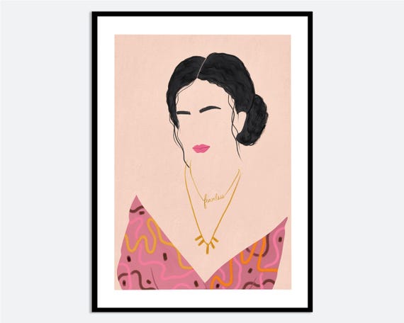 Modern Girl Minimalist Portrait Wall Art Print Contemporary Hand Drawn Woman Illustration Colorful Spring Poster Ma23