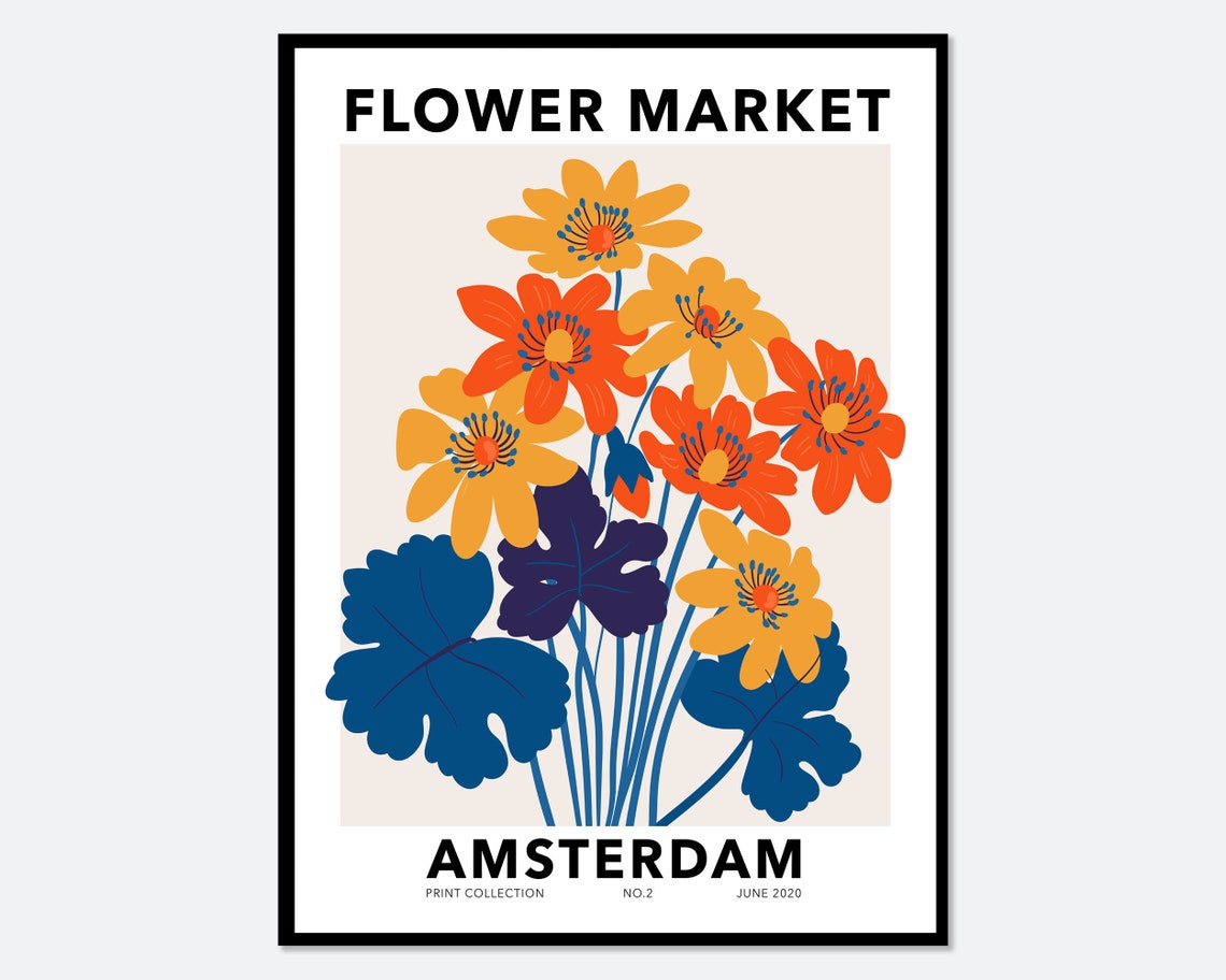 Flower Market Amsterdam Orange Yellow Bloom Botanical Art Poster