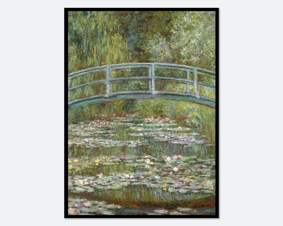 Claude Monet Bridge Over A Pond Of Water Lilies Vintage Poster Art Print Colorful Impressionist Flower Painting Japanese Footbridge N71