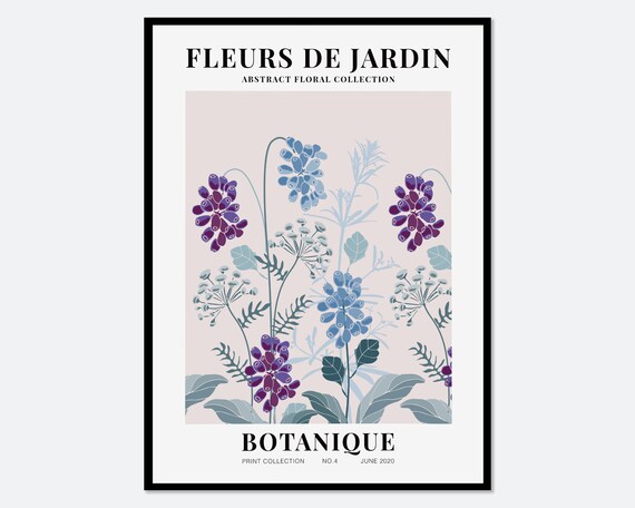 Fleurs de Jardin Botanique No 4 Blue Berry Floral Art Poster