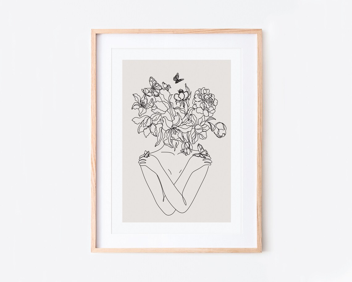 Woman Of Flowers Minimalist Line Art Print