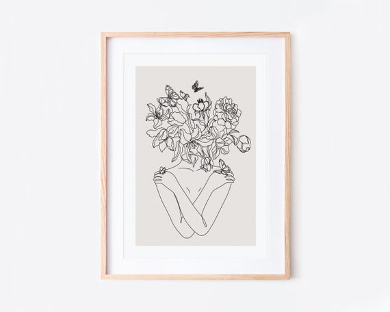 Woman Of Flowers Minimalist Line Art Print
