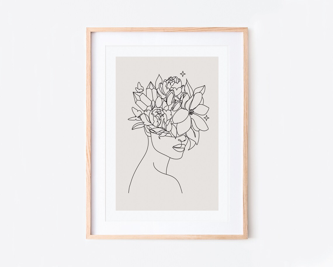 Woman Of Flowers Minimalist Single-Line Art Print