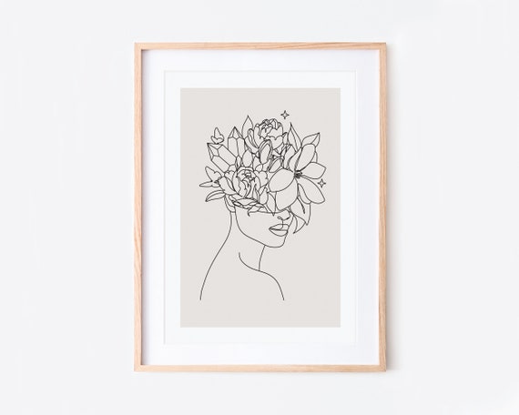 Woman Of Flowers Minimalist Single-Line Art Print