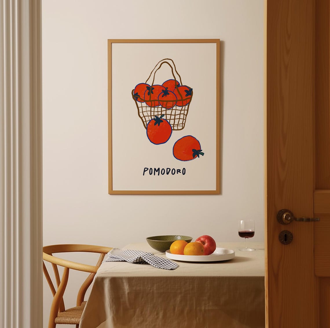 Pomodoro Tomato Basket Hand Drawn Retro Kitchen Food Art Poster - Image 3