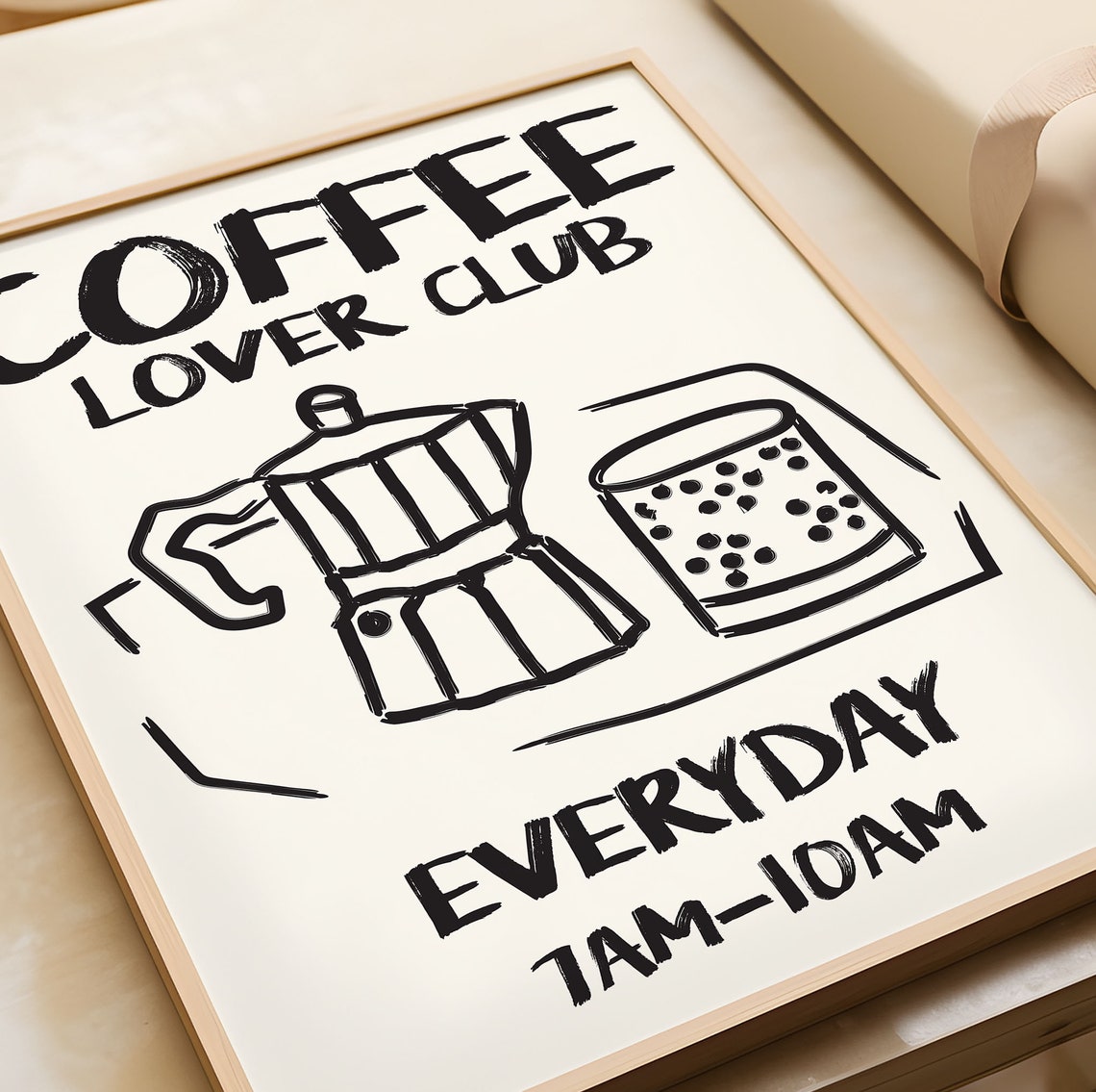 Coffee Lover Club Everyday Moka Pot Minimalist Kitchen Wall Art - Image 2