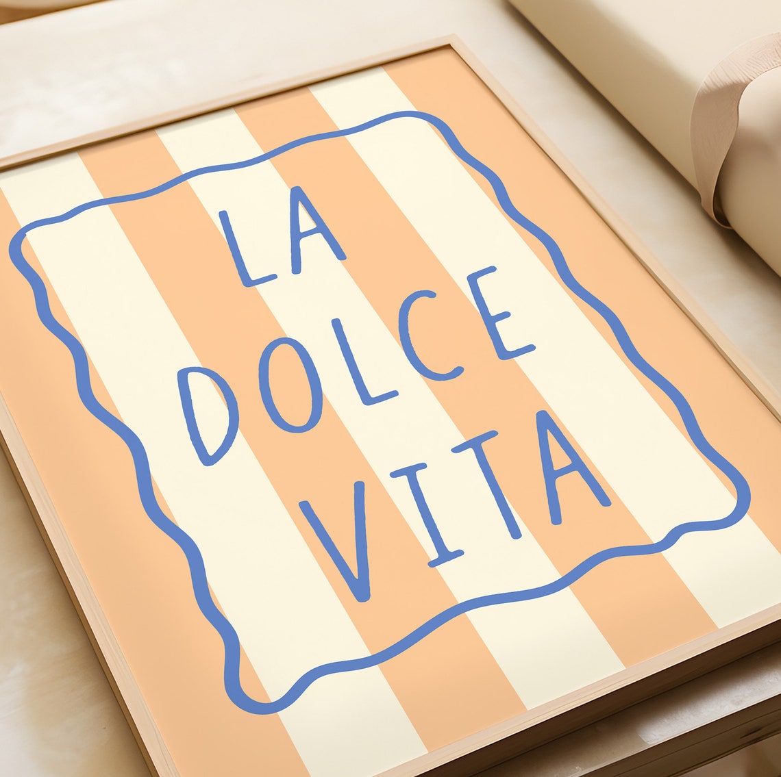 La Dolce Vita Pastel Striped Typography Italian Quote Art Poster - Image 3