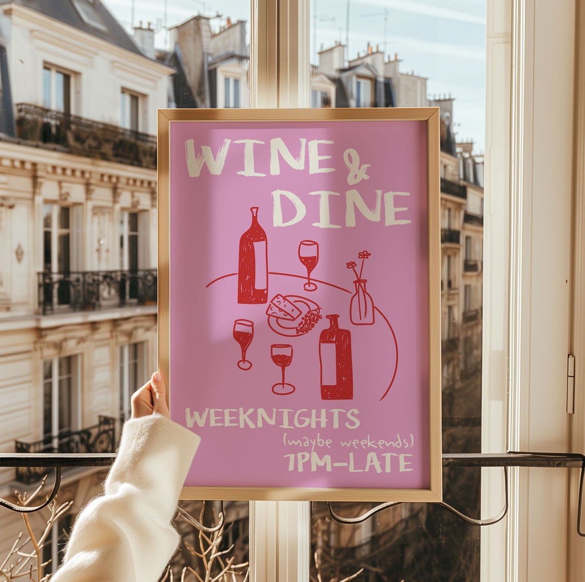 Wine and Dine Bold Pink Retro Weeknights Kitchen Wall Poster - Image 4