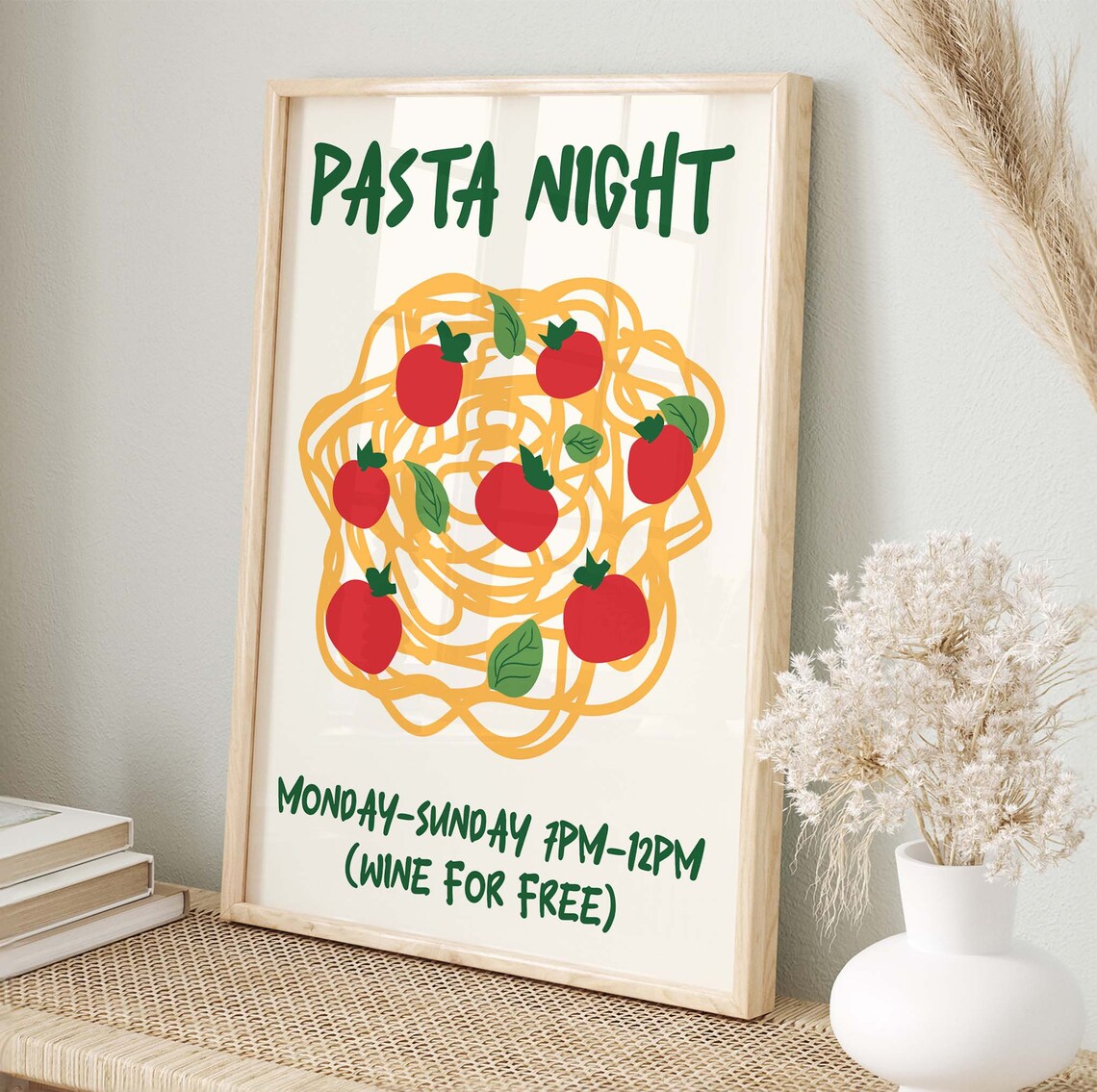 Pasta Night Retro Italian Food Art Print - Image 2