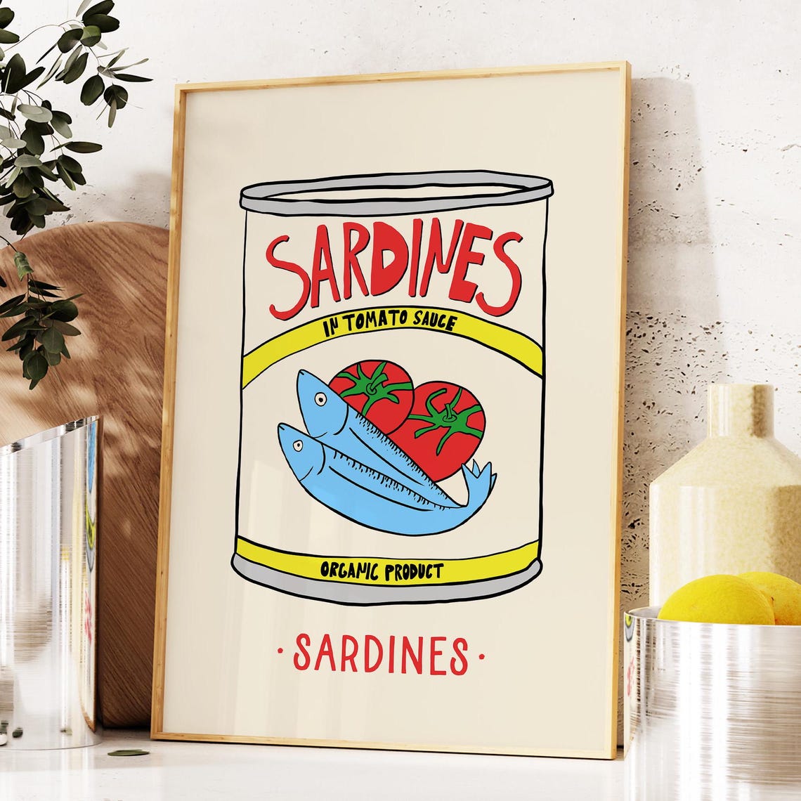 Sardines In Tomato Sauce Retro Tin Can Kitchen Illustration Poster - Image 4