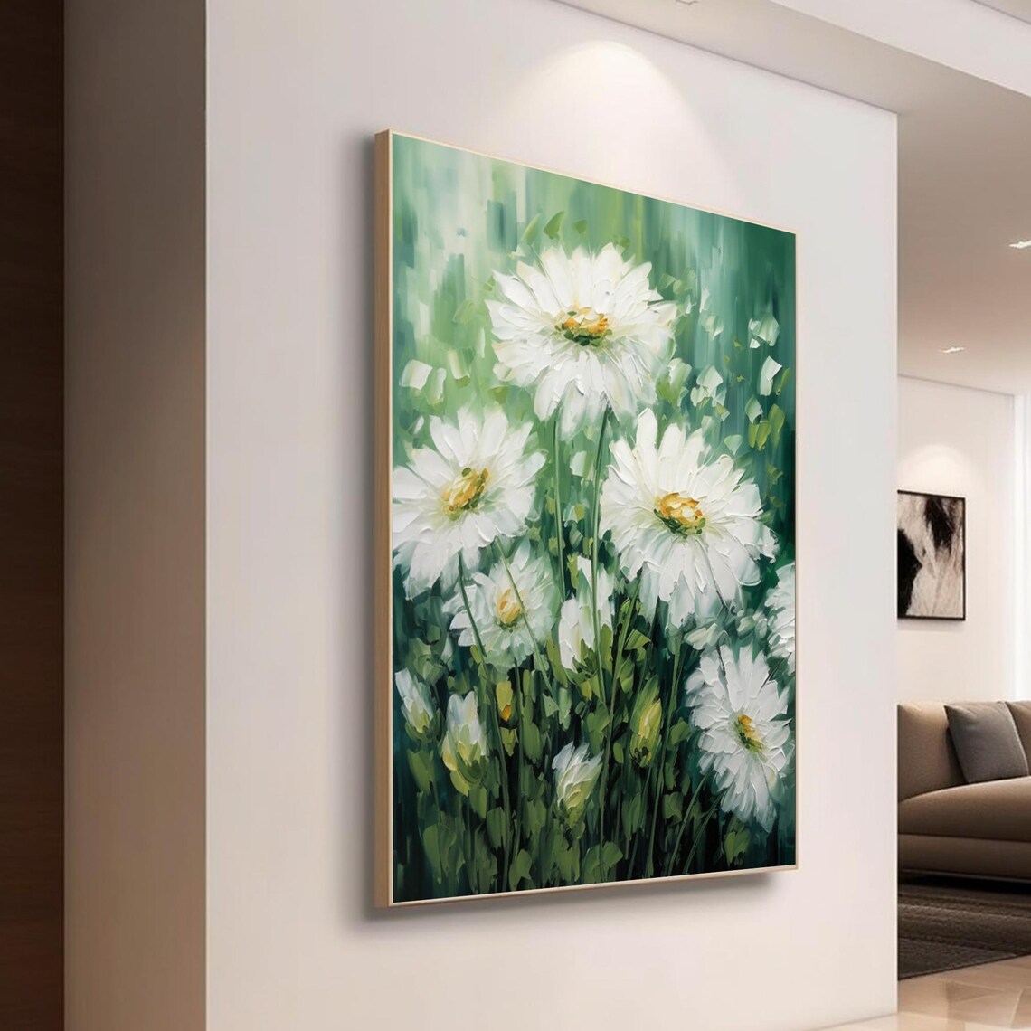 White Daisies Green Meadow Impasto Floral Field Painting Art Poster - Image 5