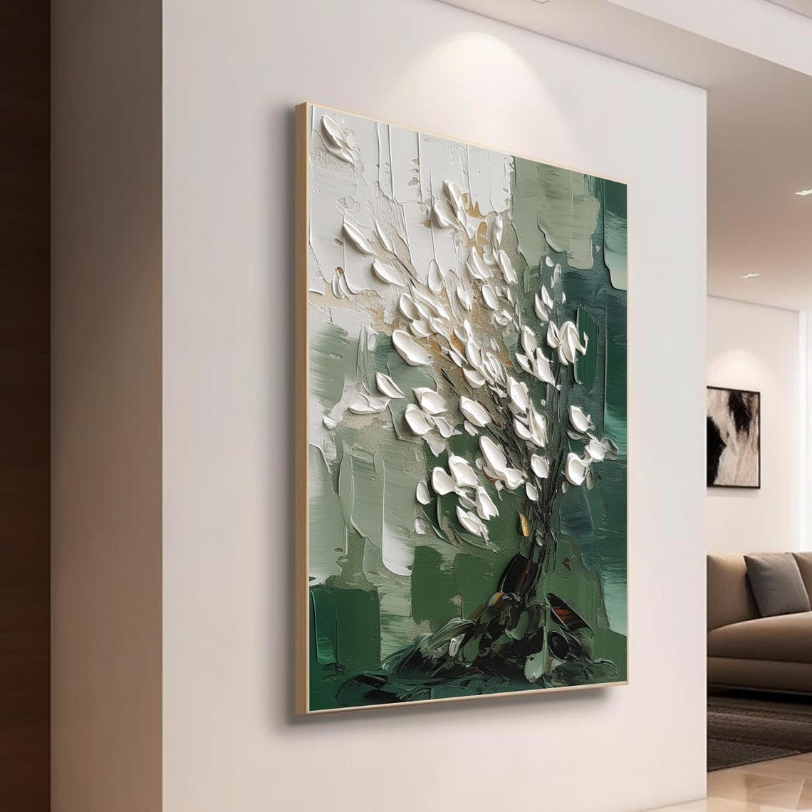 3d Texture Wall Art Original Trees Oil Painting Abstract Green Tree Oil Painting Large Home Living Room Wall Art Custom Gift Painting - Image 4