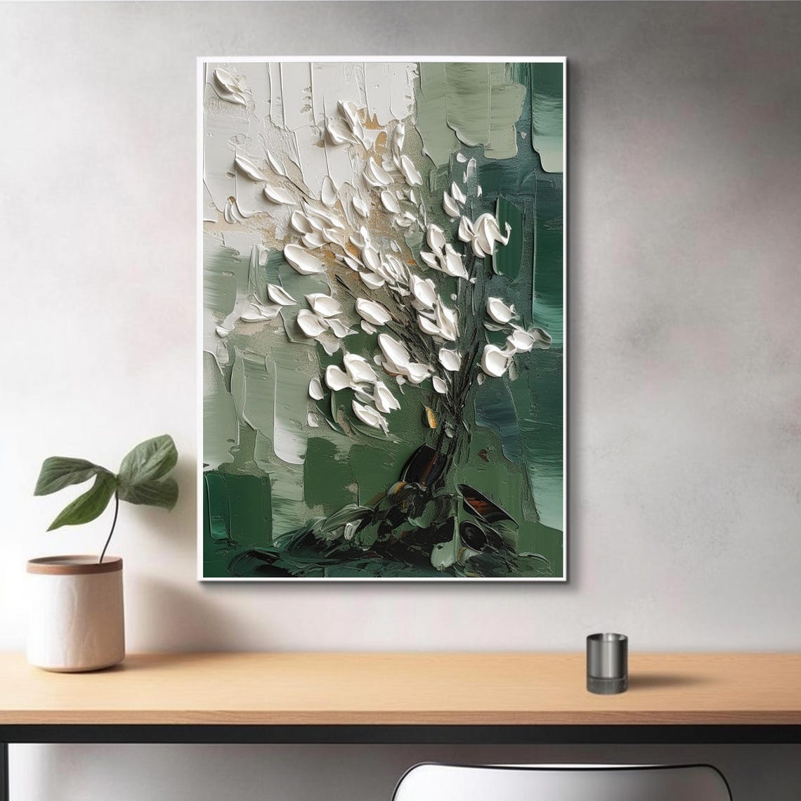 3d Texture Wall Art Original Trees Oil Painting Abstract Green Tree Oil Painting Large Home Living Room Wall Art Custom Gift Painting - Image 3
