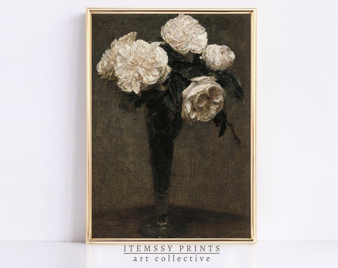 Dark Flower Painting Vintage Moody Painting Moody Floral Wall Art Antique Print Dark Academia Vintage Victorian Art
