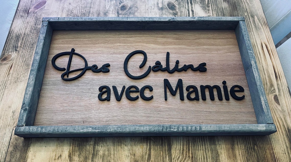 Des Calins Avec Mamie Home Decor Sign Farmhouse Signs Home Sign Family Room Sign Wood Signs Farmhouse Wall Decor 3d Design - Image 2