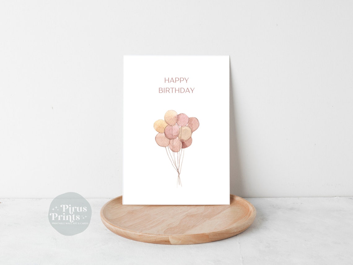Happy Birthday Minimal Pink Watercolor Balloons Printable Card Print - Image 4