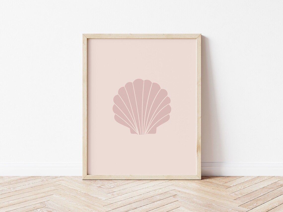 Pink Sea Shell Beach Poster, Danish Pastel Decor