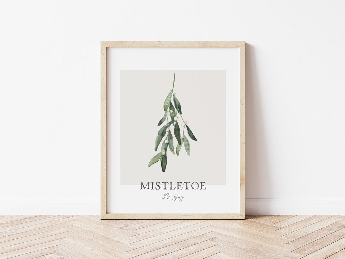 Watercolor Mistletoe Botanical Print Green White Christmas Wall Art - Image 4