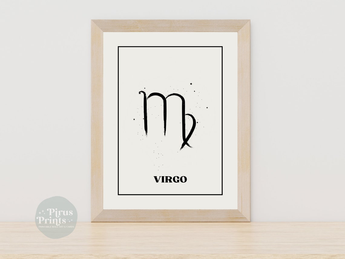 Virgo Maiden Zodiac Sign Minimal Black White Starry Wall Art - Image 2