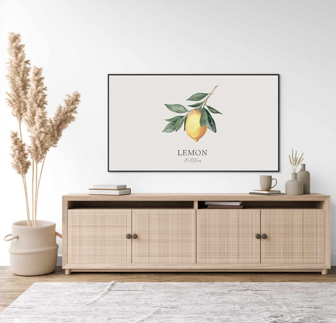 Sunny Watercolor Lemon Branch Mediterranean Frame TV Kitchen Wall Art - Image 3