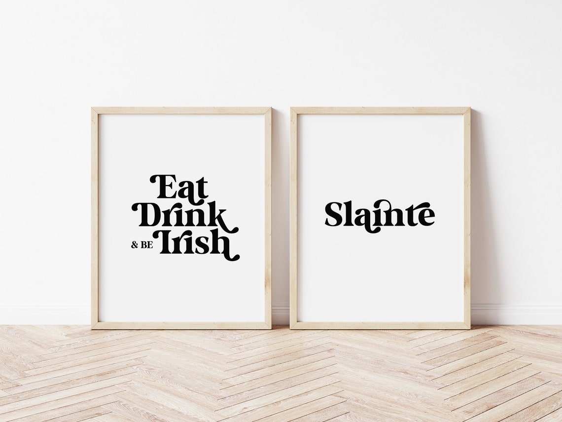 Slainte Black Minimalist Irish Toast Typography Wall Art Decor - Image 4