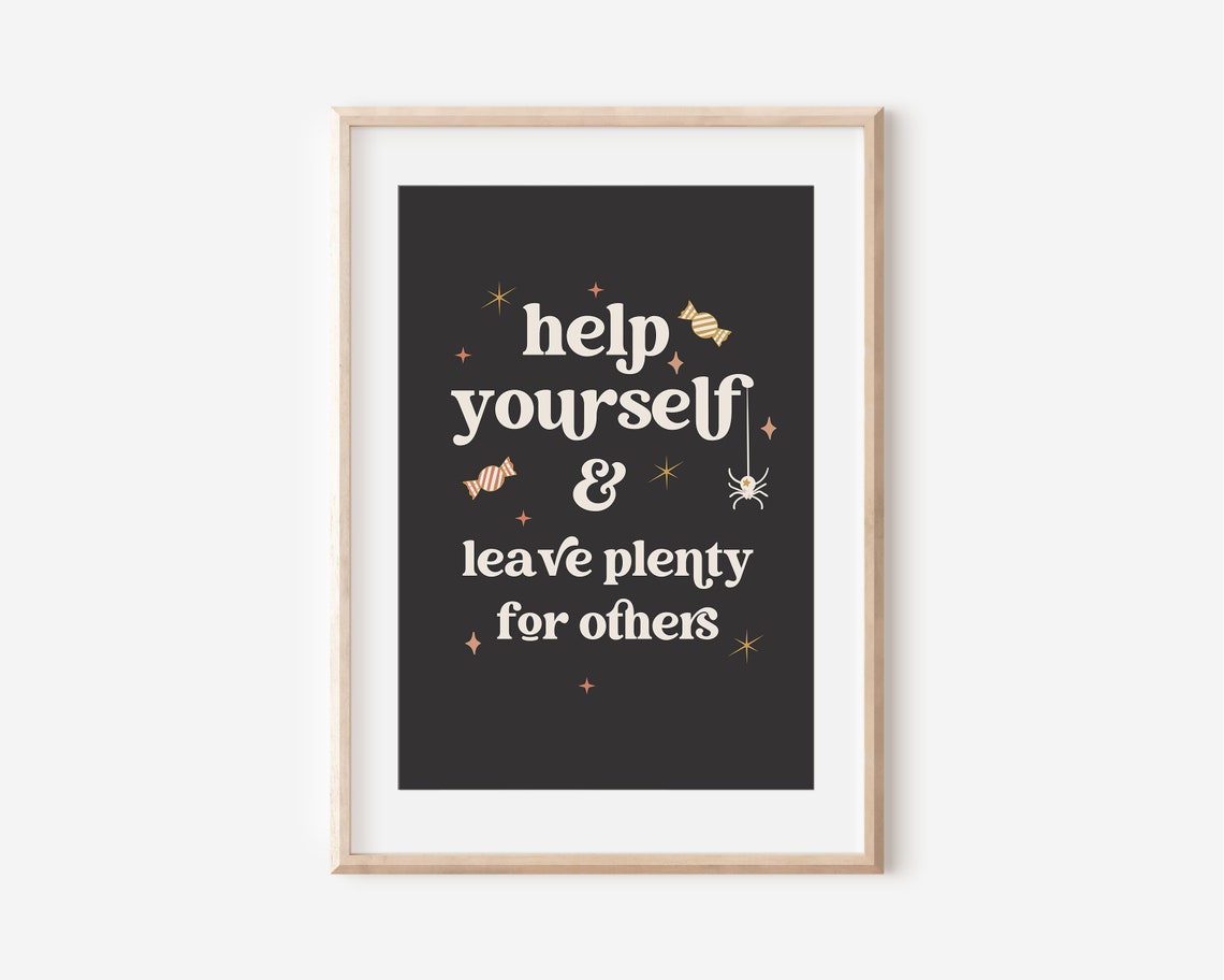 Help Yourself Halloween Candy Sign Spooky Black Trick Or Treat Print - Image 2