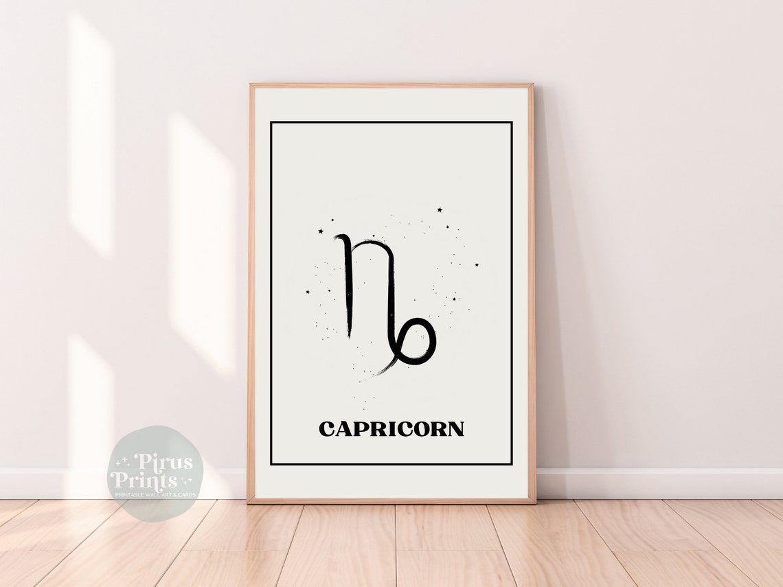 Capricorn Zodiac Sign Minimal Black White Starry Wall Art Gift - Image 2
