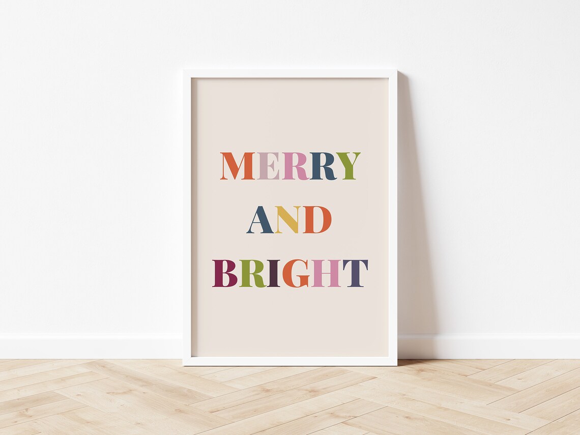 Merry Bright Christmas Decor, Boho Holiday Poster - Image 2