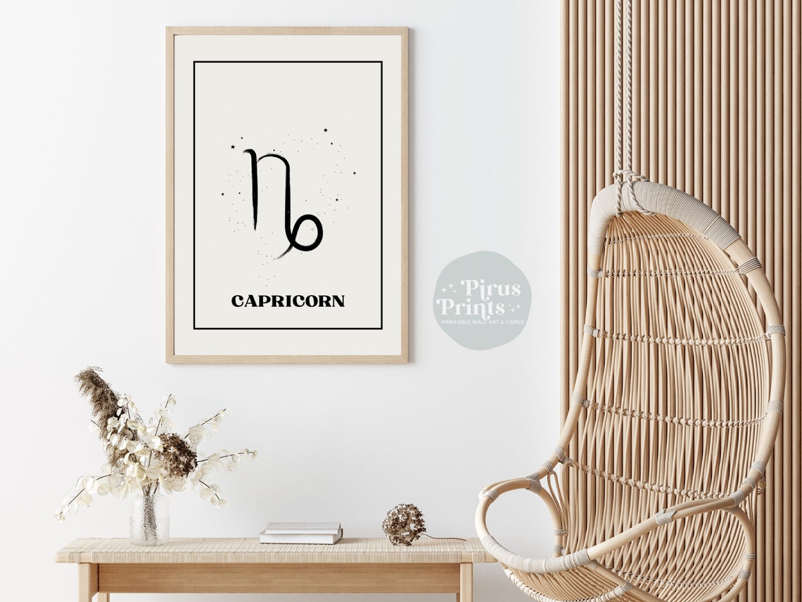 Capricorn Zodiac Sign Minimal Black White Starry Wall Art Gift - Image 3