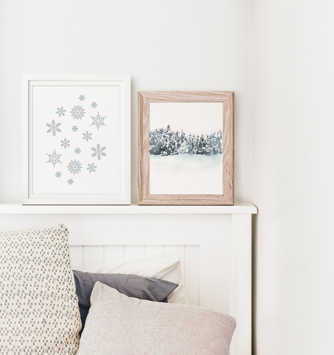 Minimal Watercolor Snowy Pine Forest Winter Landscape Wall Art Print - Image 4