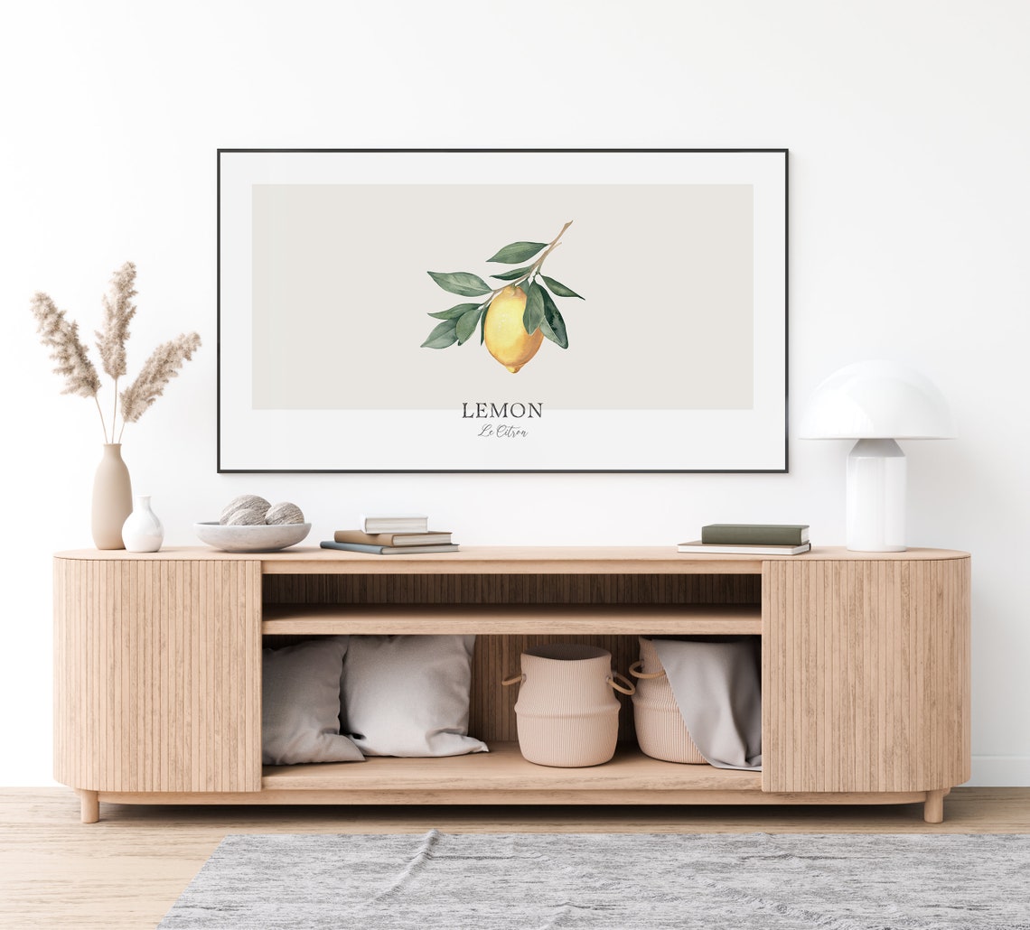 Sunny Watercolor Lemon Branch Mediterranean Frame TV Kitchen Wall Art - Image 2