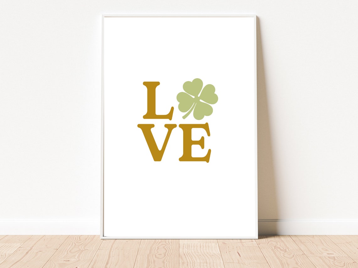 LOVE Shamrock St Patricks Day Gold Serif Typography Wall Art - Image 4