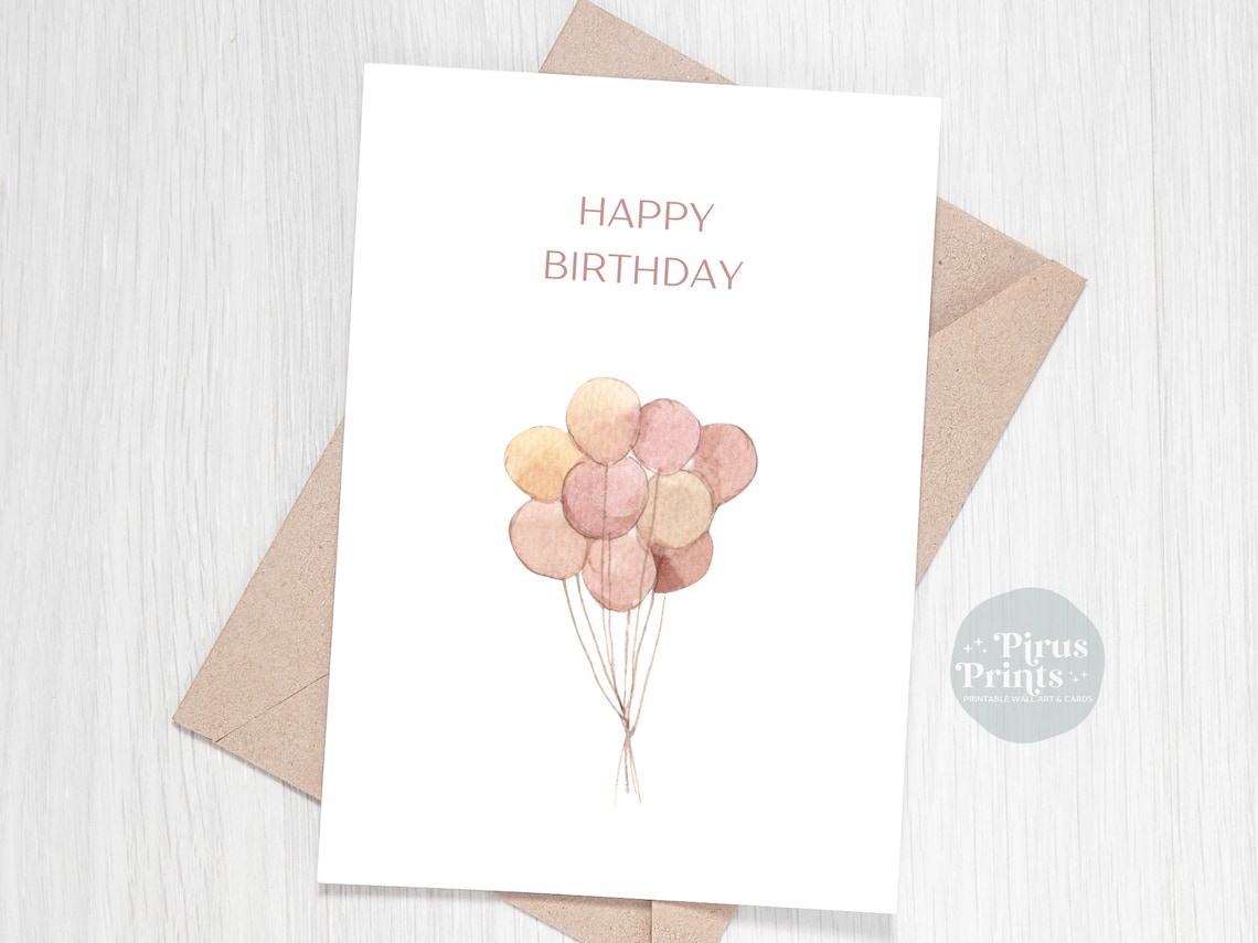 Happy Birthday Minimal Pink Watercolor Balloons Printable Card Print - Image 5
