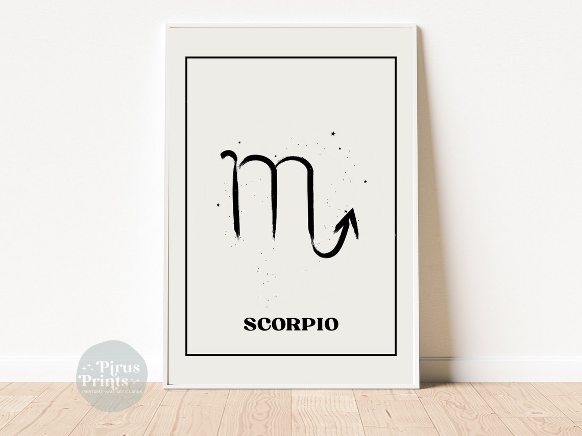 Scorpio Zodiac Print Astrology Wall Art Minimal Black White Zodiac Print Gift For Scorpios Instant - Image 4