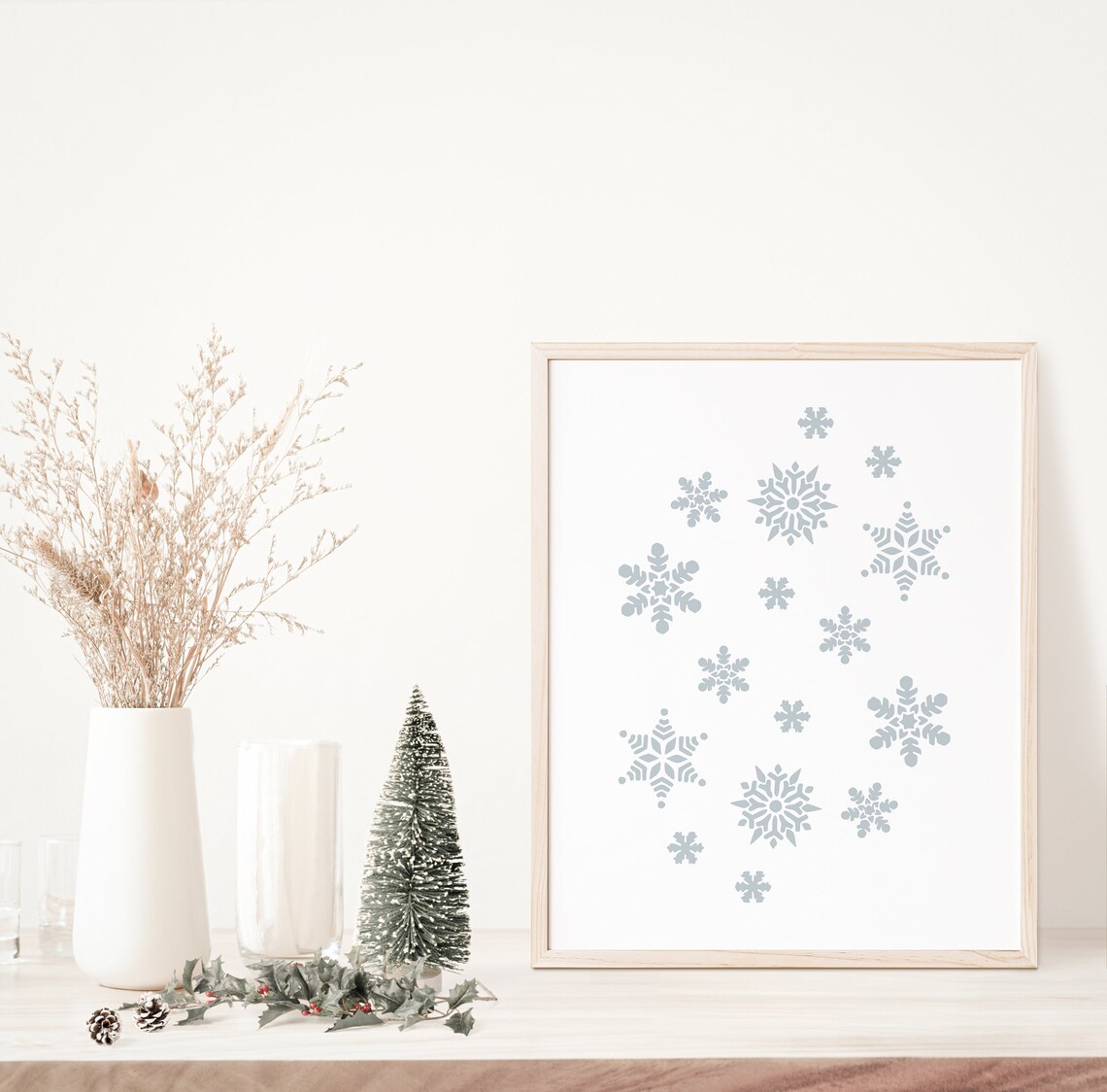 Blue Snowflakes Winter Wall Art Minimal Christmas Holiday Print Poster - Image 3