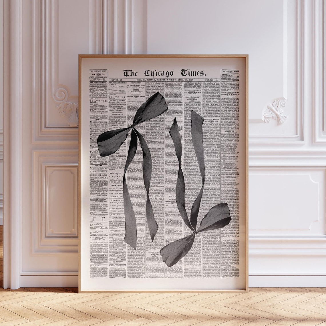 Chicago Times Newspaper Double Black Ribbon Bow Trendy Art Poster